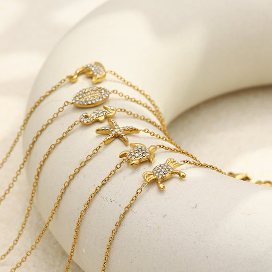 Bracciale Minimalista da Donna in Acciaio Inossidabile Geometrico Placcato Oro 18K con Strass