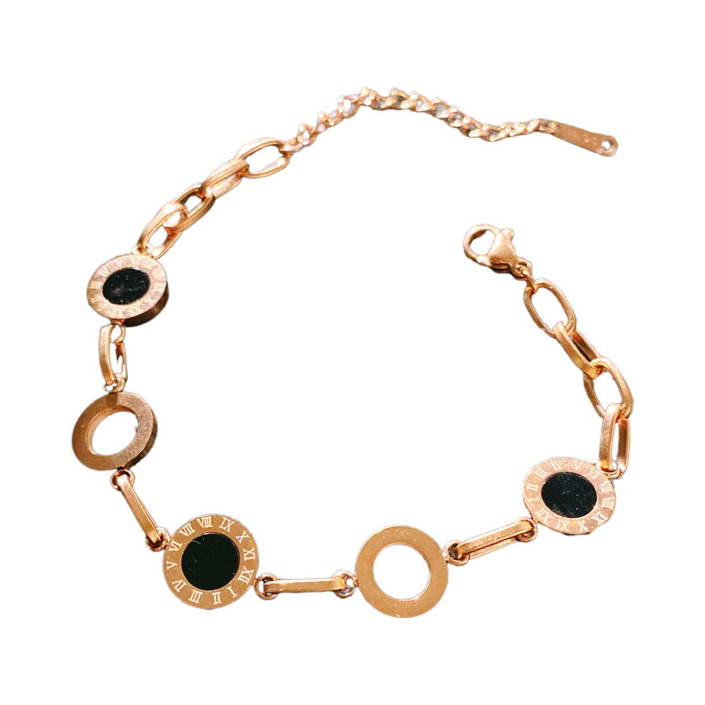 Black Roman Letter Number Titanium Steel Plated Bracelet