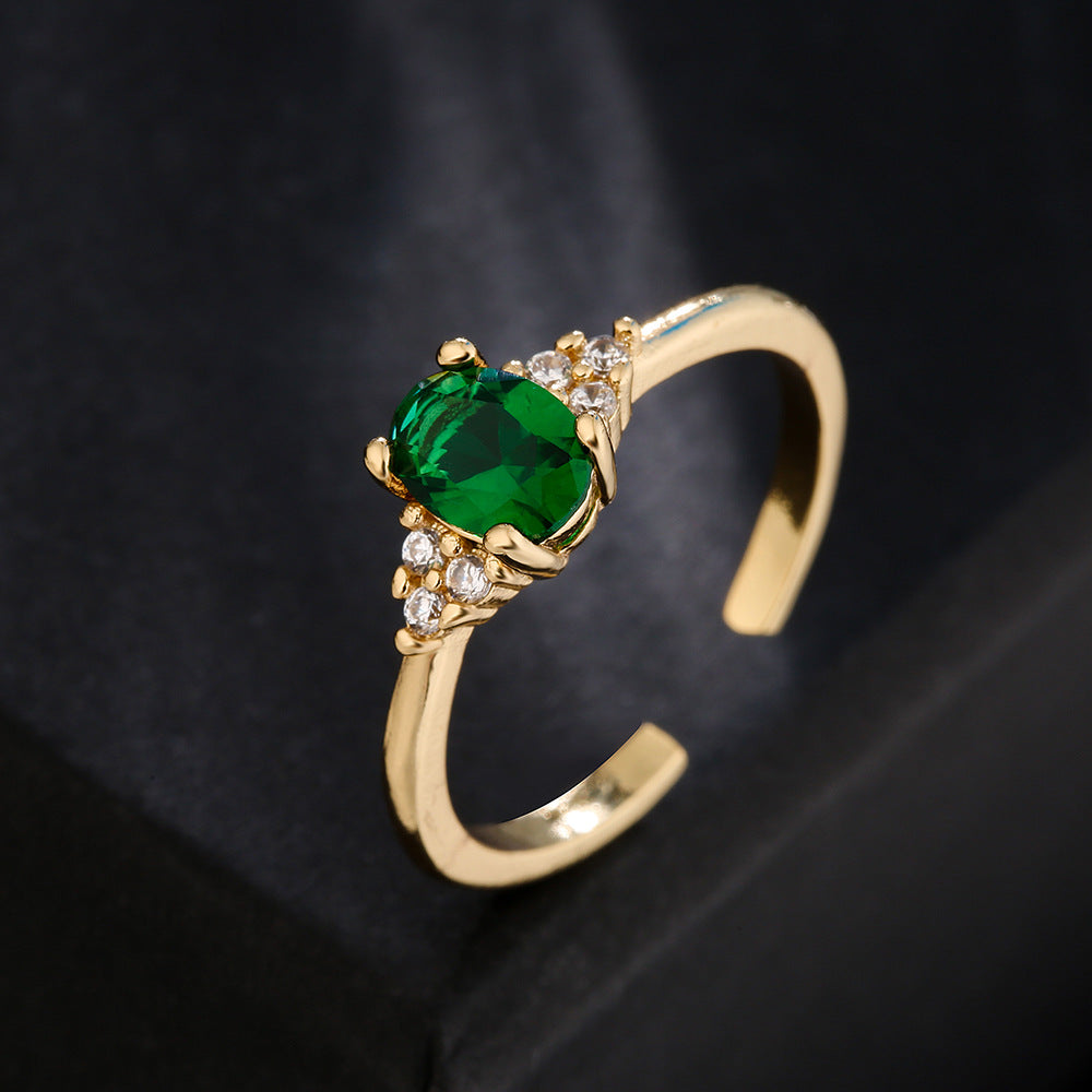 Minimalist Geometric Open Ring for Women Made of Copper with 18K Gold Plating and Micro-Paved Zirconia