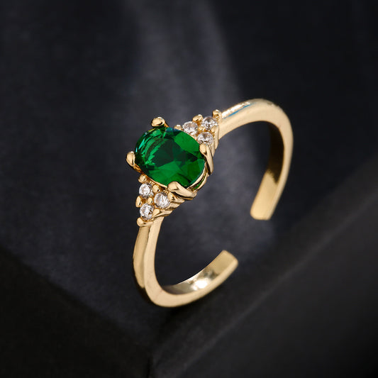 Minimalist Geometric Open Ring for Women Made of Copper with 18K Gold Plating and Micro-Paved Zirconia