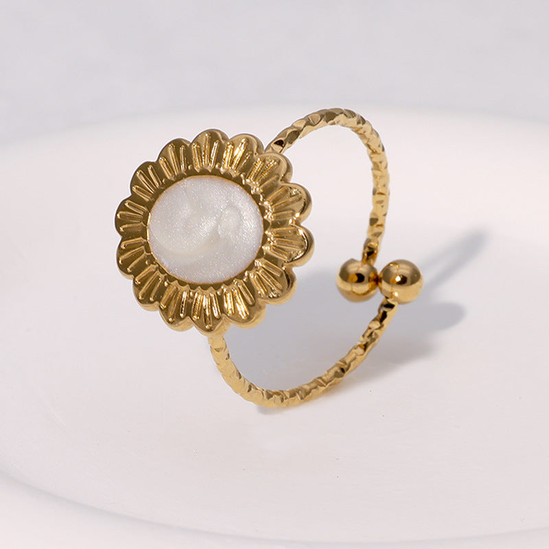 Anello geometrico in acciaio inossidabile placcato oro da donna in stile vintage