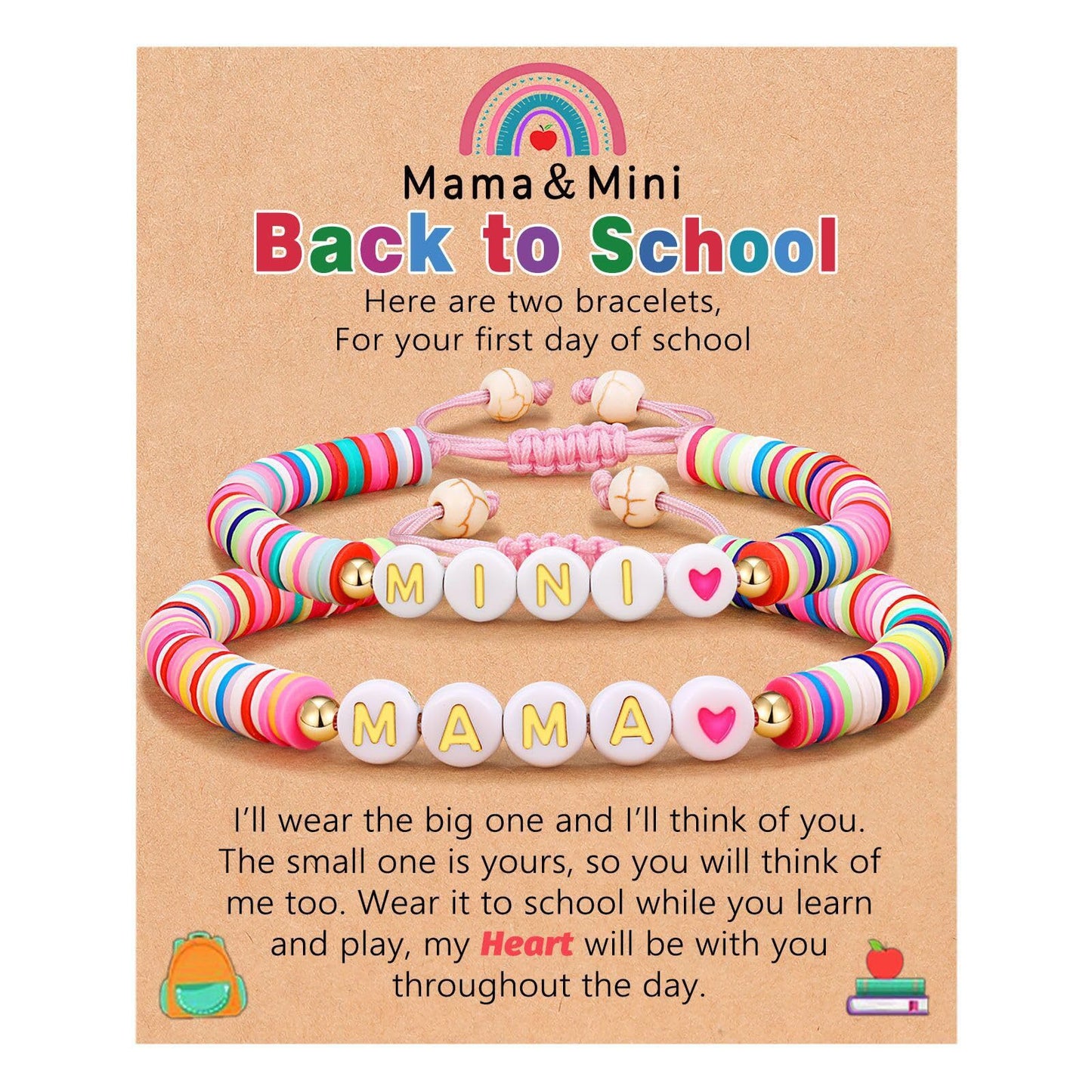 Sweet Geometric Heart Letter Resin Bracelet Set for Kids First Day of School Gift
