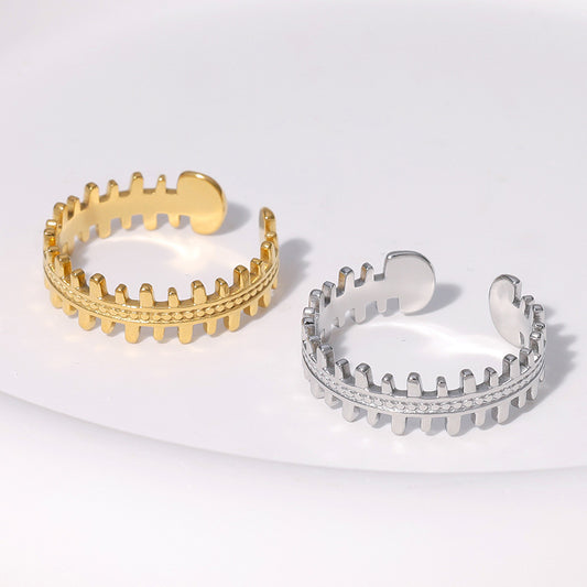 Anillo Abierto Minimalista Geométrico de Acero de Titanio con Baño de Oro para Mujer