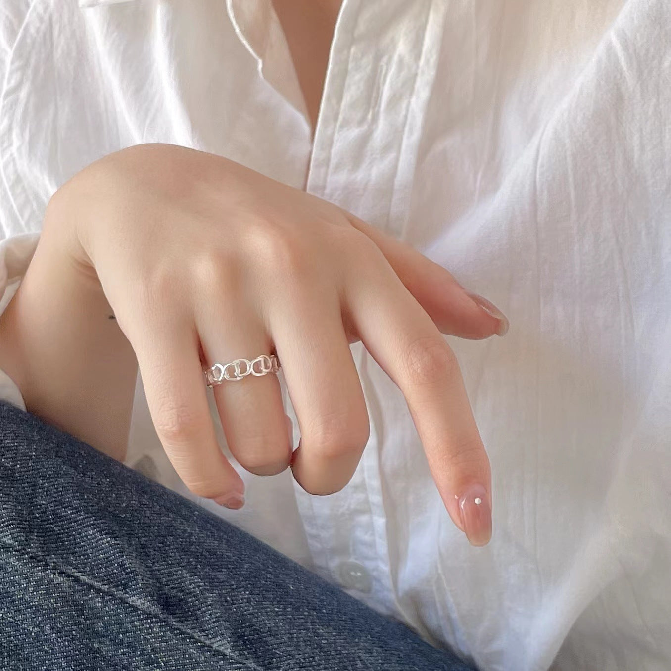 Minimalist Geometric Letter Ring in 925 Sterling Silver with Plated Finish for Women