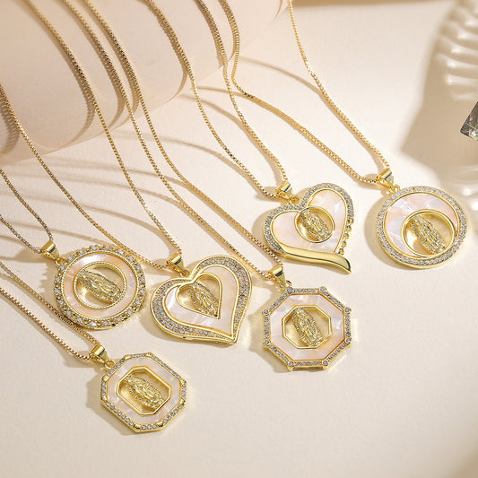 Minimalist Geometric 18K Gold Plated Brass Cubic Zirconia Pendant Necklace for Women