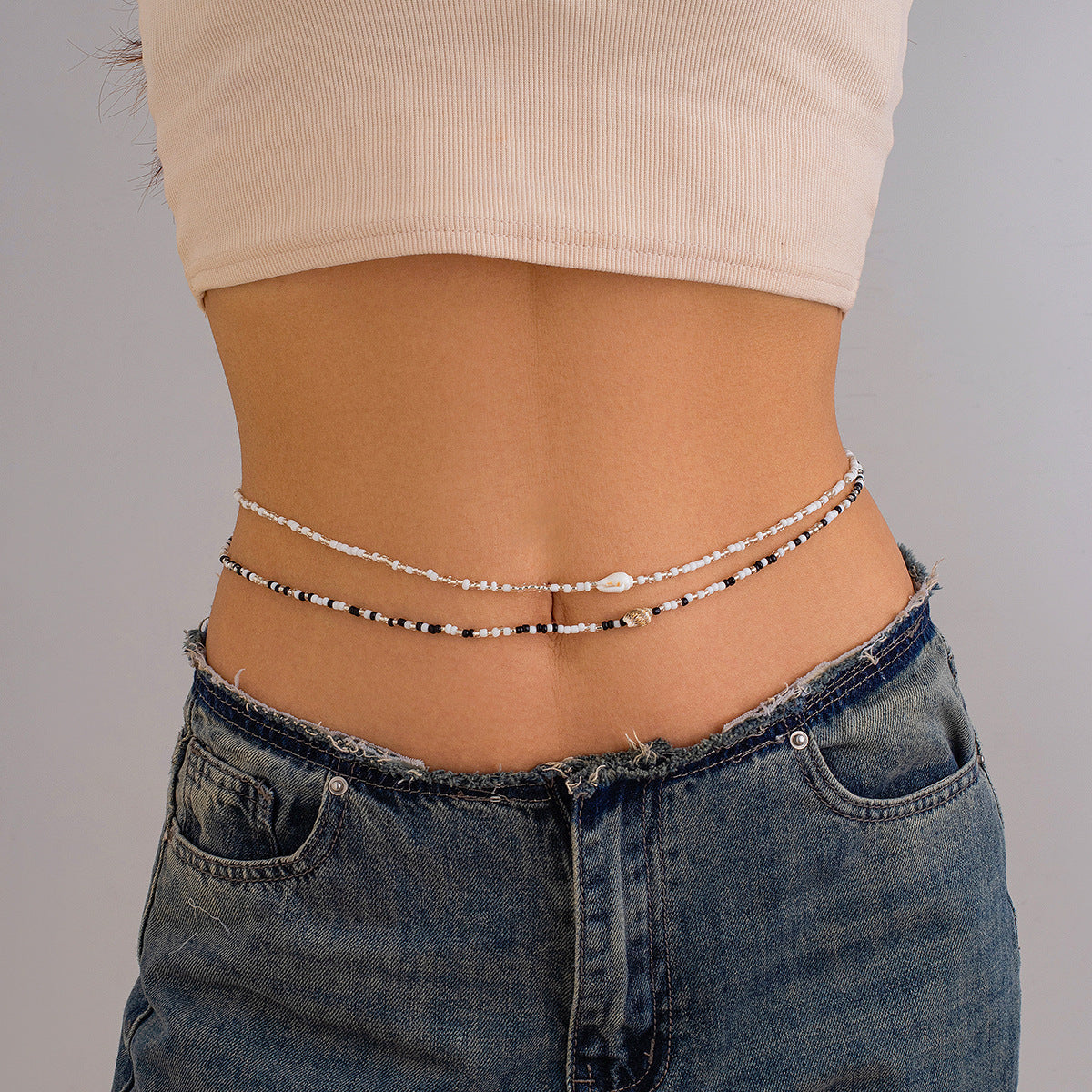 Ethnic Style Starfish and Turtle Beaded Double-Layer Body Chain for Women with Plastic Beads and Shell Accents