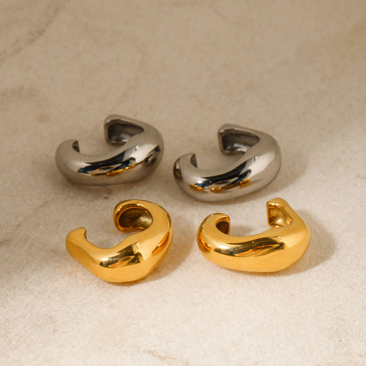 Fashion Geometric Rivet Stud Clip-On Earrings 18K Gold Plated Stainless Steel Jewelry for Women