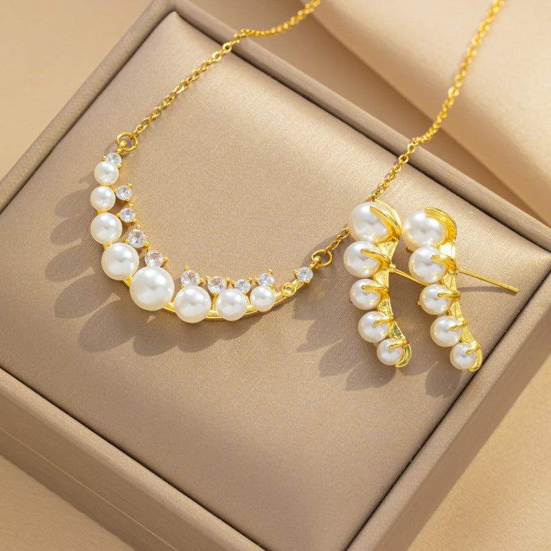Set di collane da donna minimaliste geometriche in acciaio al titanio con catena a serpente e zirconi micro-pavé