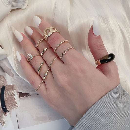 Minimalist Hip-hop Vintage Geometric Plated Alloy Ring Set