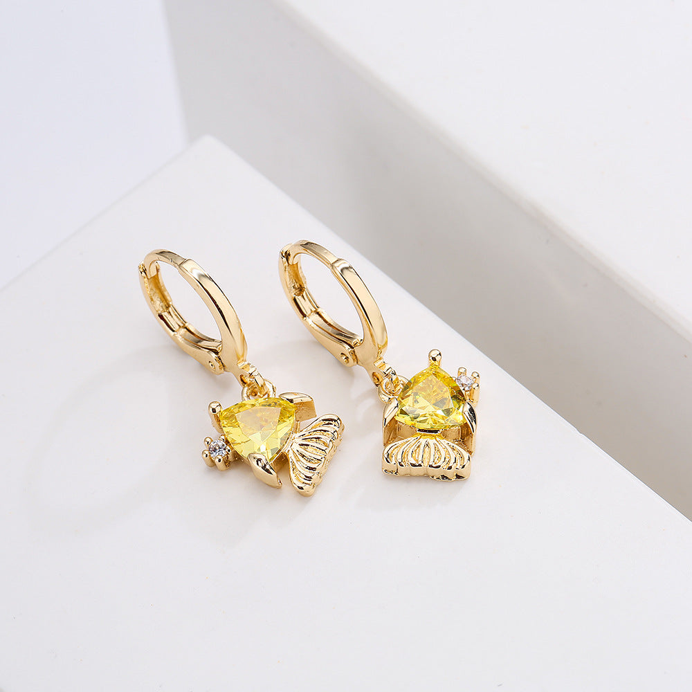 Minimalist Geometric Copper Earrings with Real Gold Plating and Micro-Paved Zirconia Ocean Animal Motifs for Women