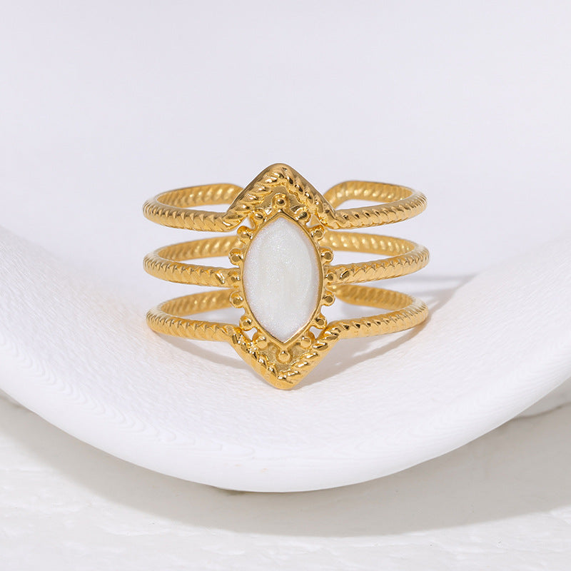 Anello regolabile in acciaio al titanio placcato oro 18 carati con motivo geometrico stile palazzo francese vintage da donna, accessorio di moda