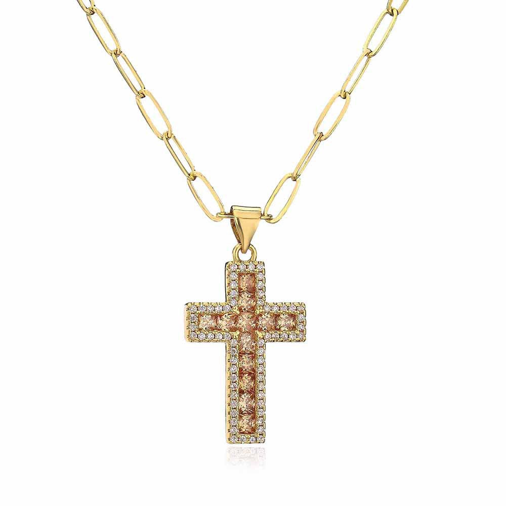 Minimalist Geometric Pendant Necklace for Women with Copper Base Plated in 18K Gold and Zircon Inlay