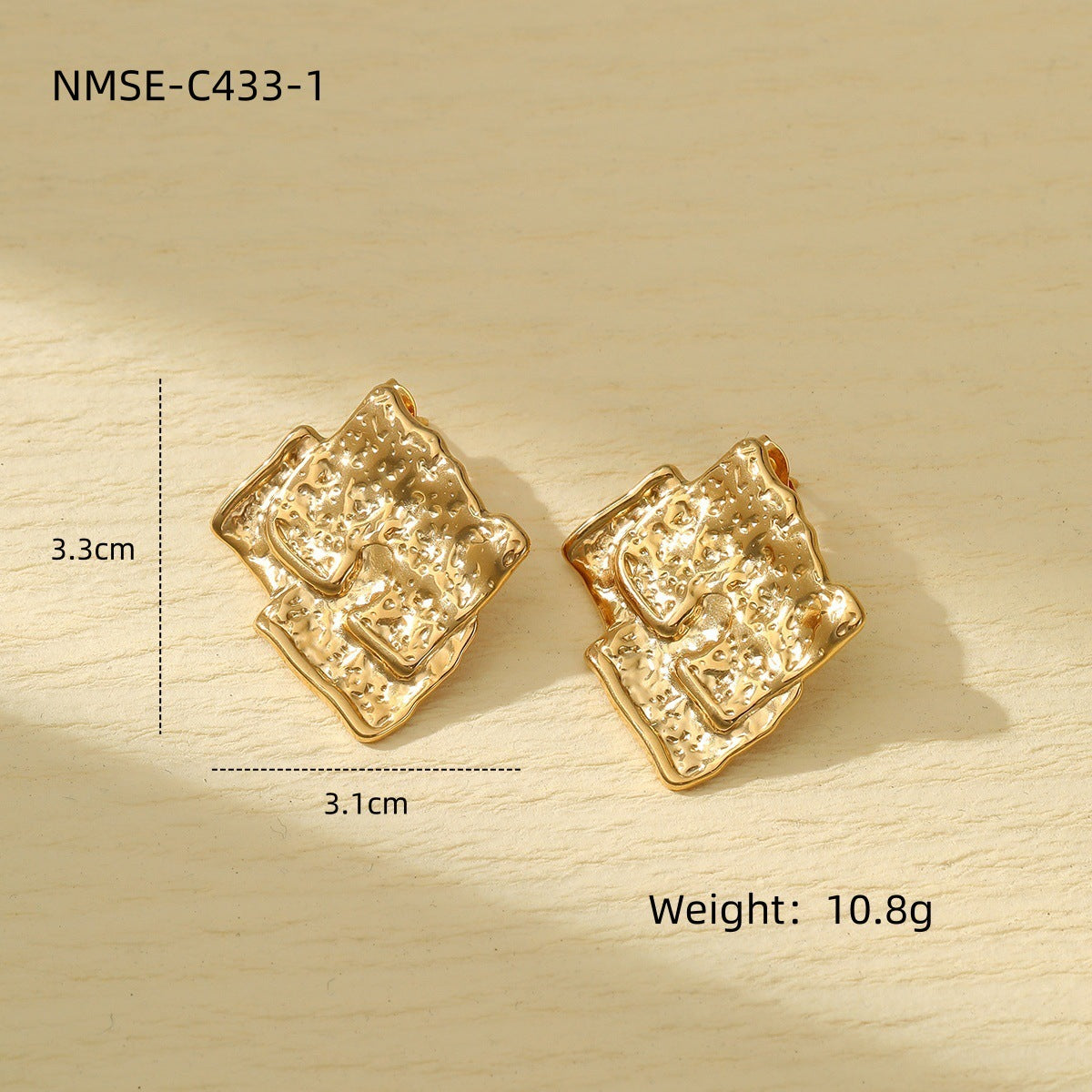 Pendientes de tuerca de acero de titanio texturizado irregular geométrico minimalista para mujer con acabado mate tipo roca y superficie galvanizada