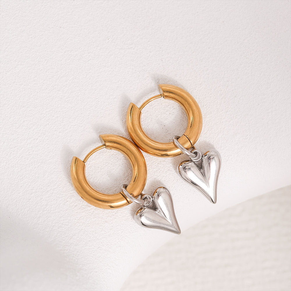 Vintage-Inspired Stainless Steel Heart-Shaped Earrings with Detachable Ear Hooks for Women, Minimalist and Elevated 3D Design