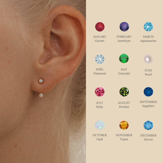 Vintage Geometric U-Shaped Titanium Steel Ear Studs with Birthstone Accents for Women