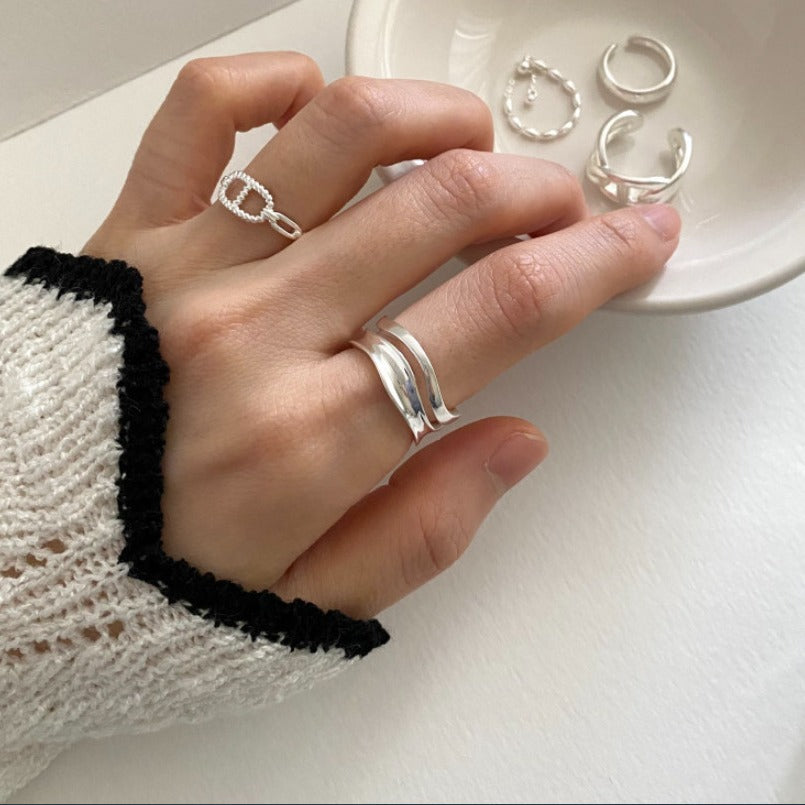 Minimalist 925 Sterling Silver Geometric Wavy Curve Ring for Women