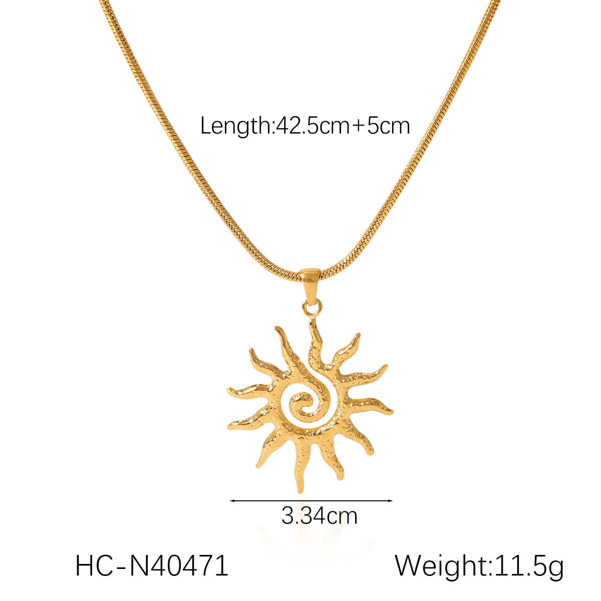 Collana con ciondolo a sole geometrico minimalista in acciaio inossidabile con placcatura a catena snake da donna