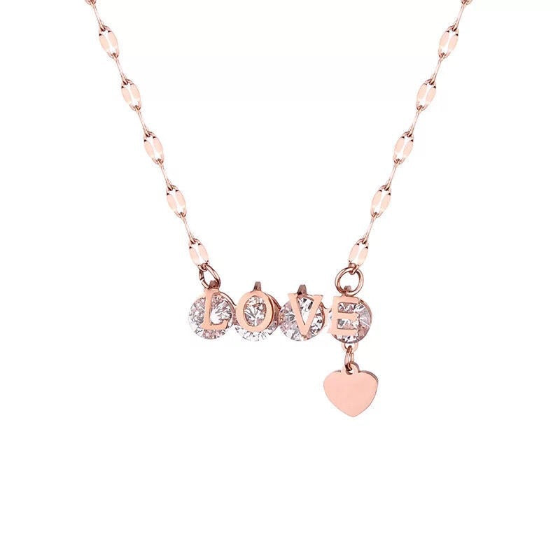 Fashion 18K Gold Plated Titanium Steel LOVE Letter Pendant Necklace Lip Chain for Women