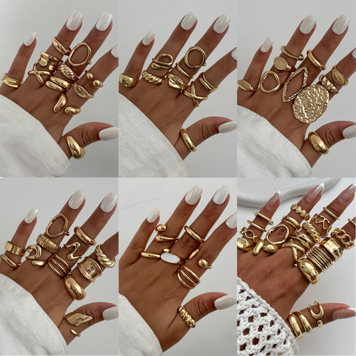 Minimalist Geometric Teardrop Alloy Plated Ring Set for Women