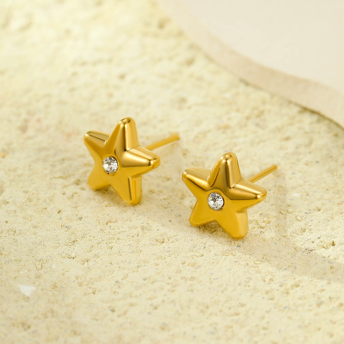 Set di orecchini a lobo minimalisti in acciaio inossidabile con fiocco e stella, con intarsio in strass, da donna