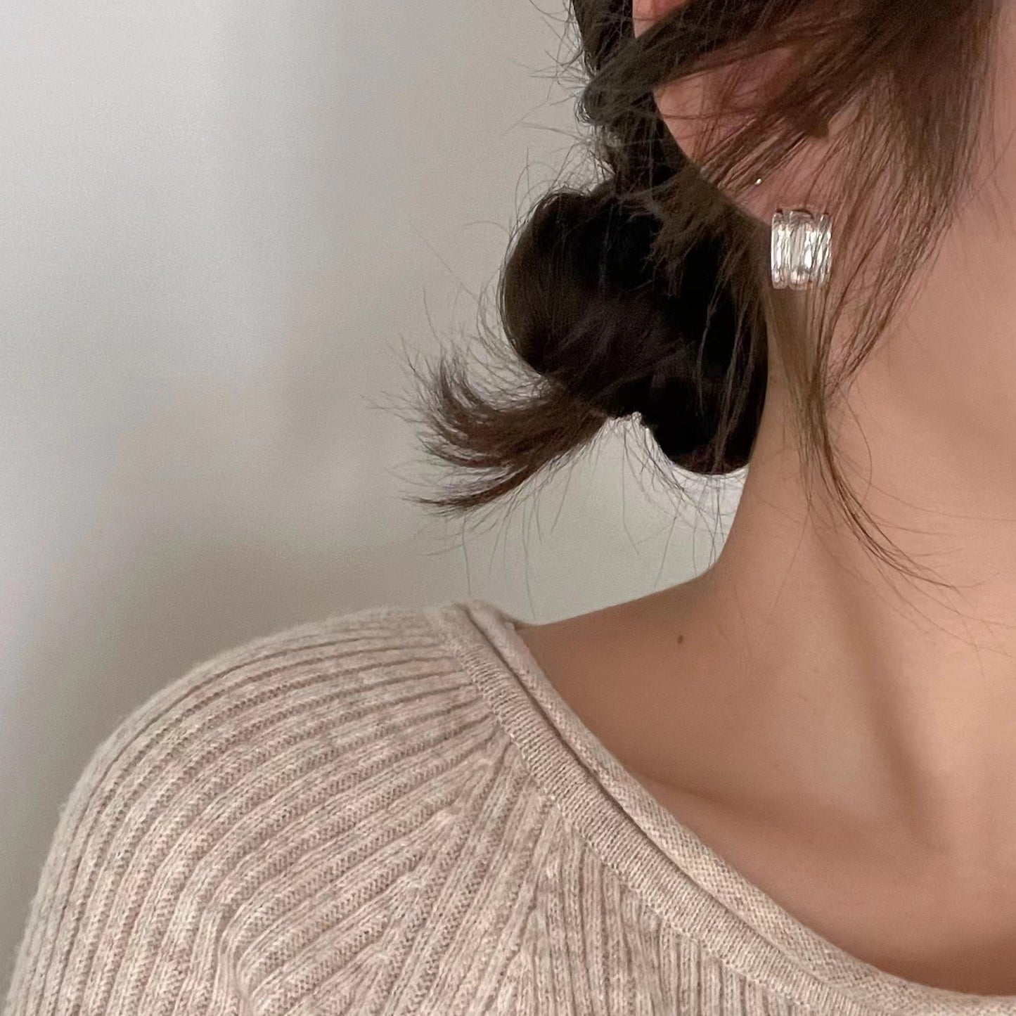 Minimalist 925 Sterling Silver Geometric Curved Stud Earrings