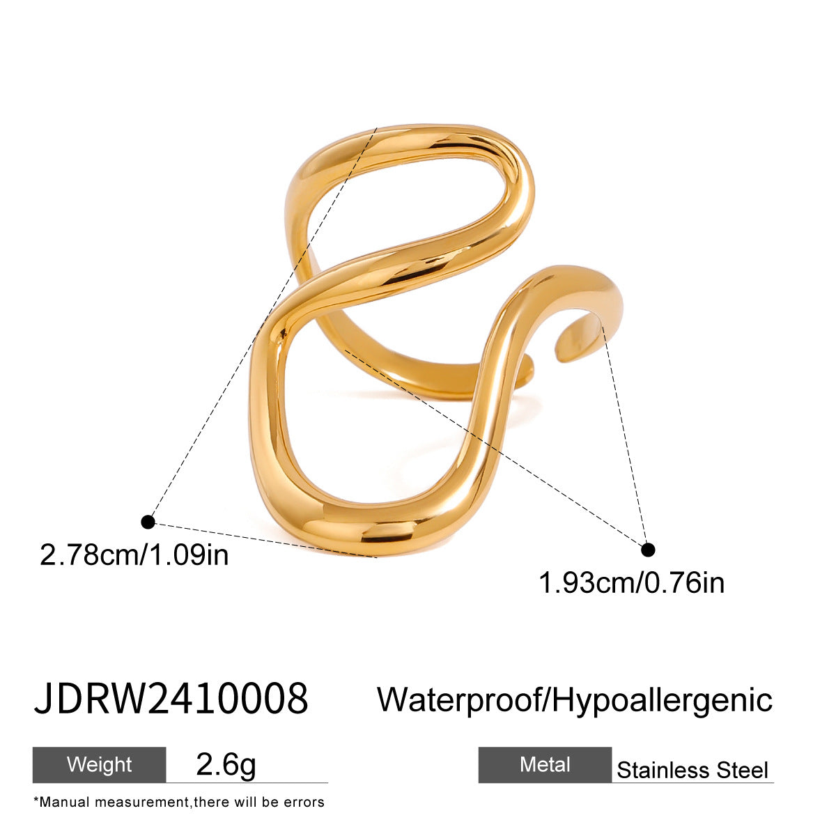 Elegante anello da donna in acciaio al titanio a forma di cuore con finitura placcata, accessorio di moda dal design geometrico