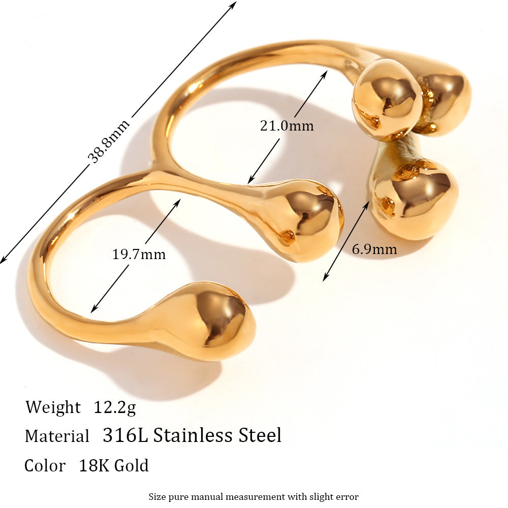 Vintage-Inspired Geometric Stainless Steel Ring with 18K Gold Plating and Micro-Pave Heart Flower Design for Women
