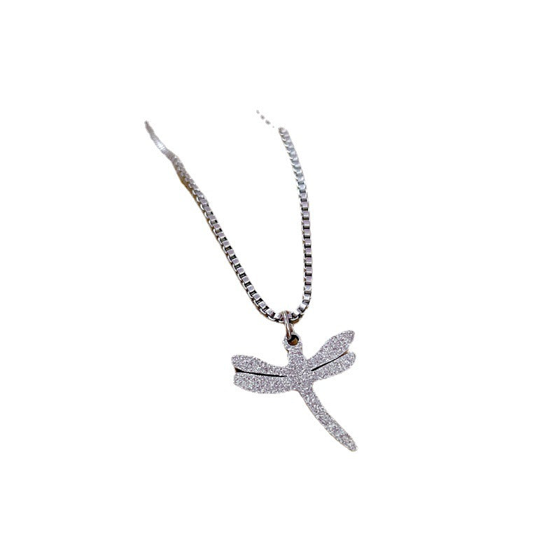 Minimalist Geometric Titanium Steel Plated Necklace with Gold Foil Dragonfly Pendant for Women