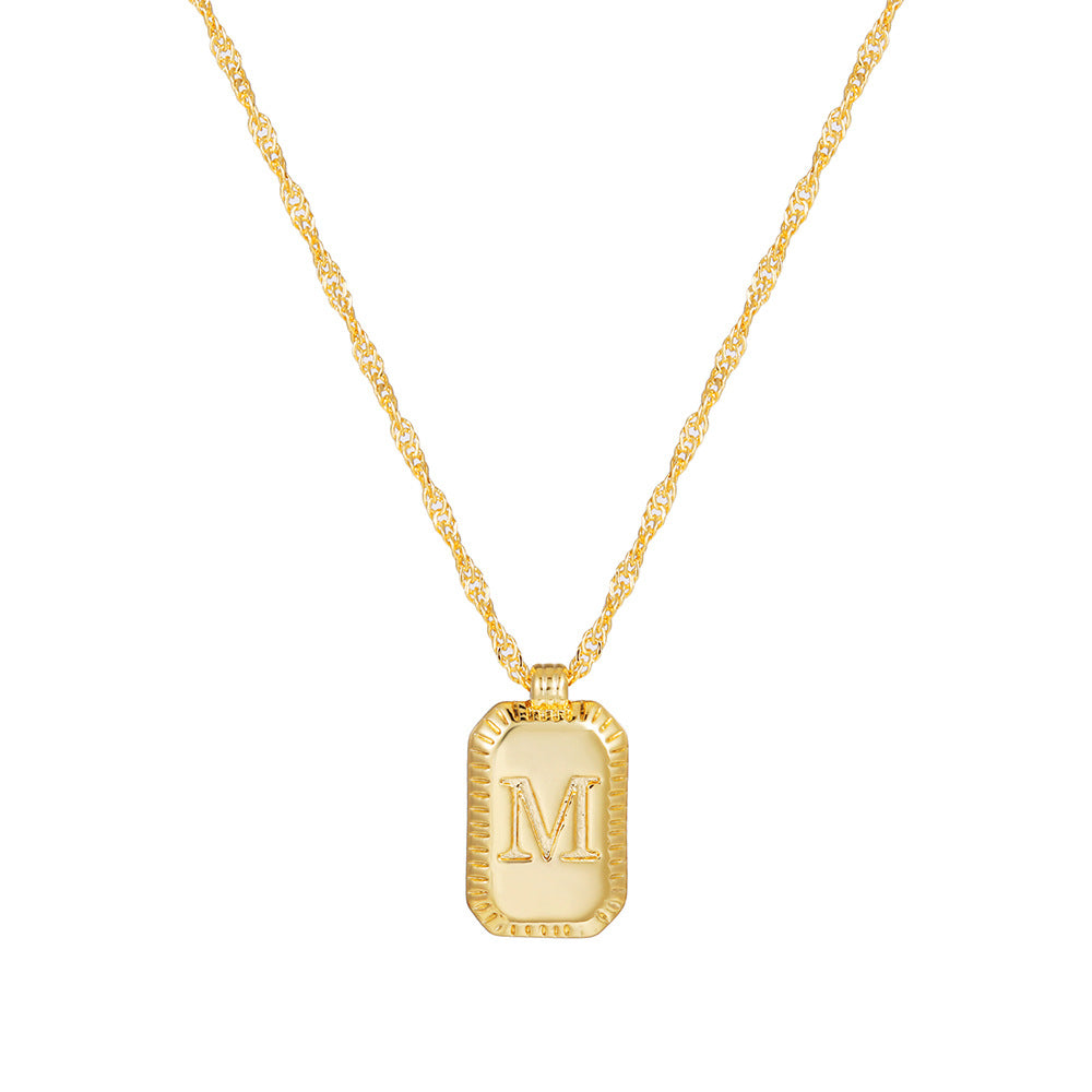 Sweet Gold Plated Brass Letter Geometric Titanium Steel Pendant Necklace for Women