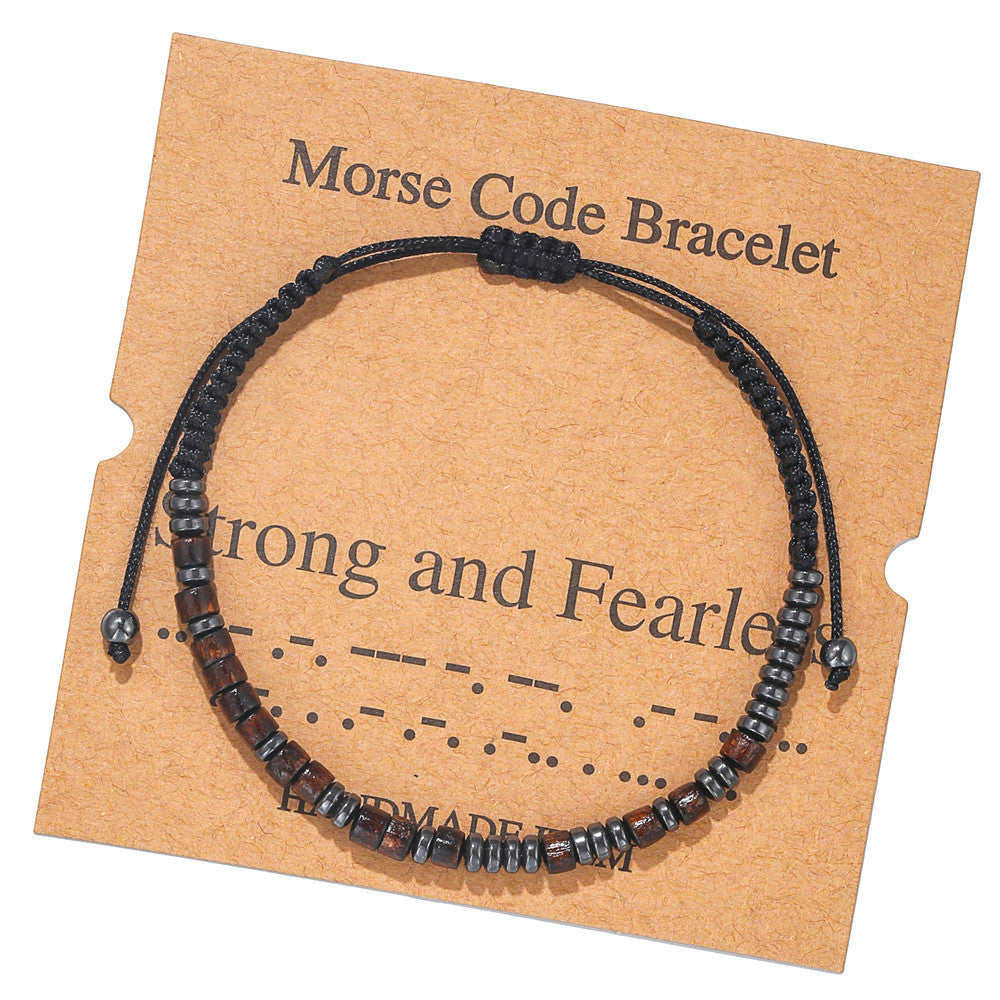 Morse Code Letter Number Wood Bracelet for Unisex