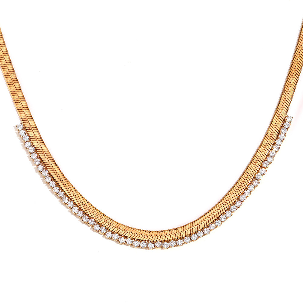 Minimalist Geometric Stainless Steel Plated 18K Gold Fishbone Texture Necklace Set with Ring and Earrings for Women