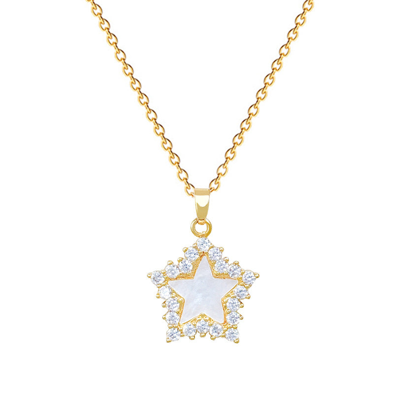Sweet Elegant Star Rhinestone Titanium Steel Necklace Unisex Cable Chain