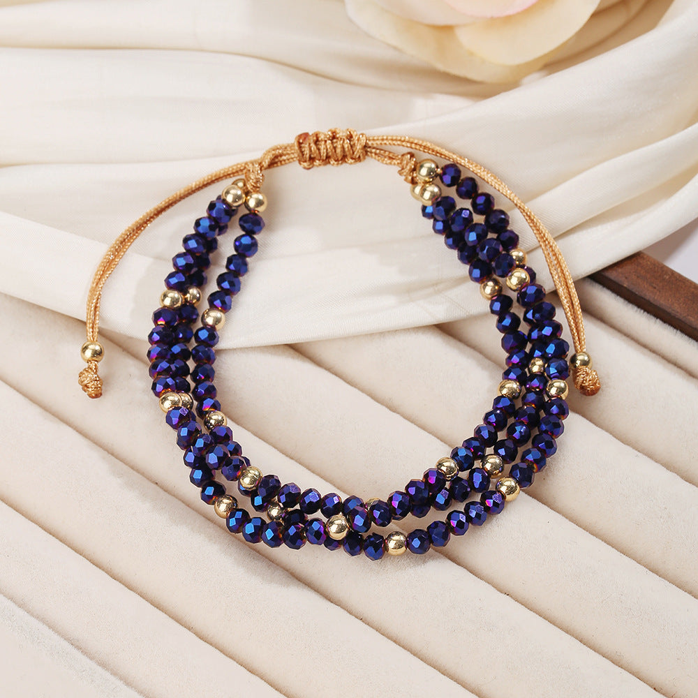 Bohemian Handmade Glass Bead Cross Bracelet with Pearl Adjustable Geometric Design for Women