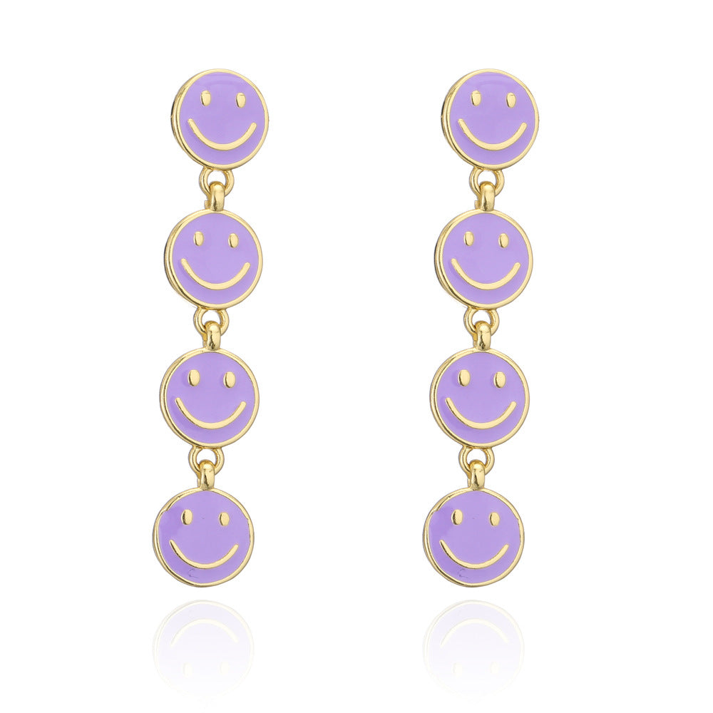Original Design Geometric Copper Earrings with Enamel Smile Charm for Women