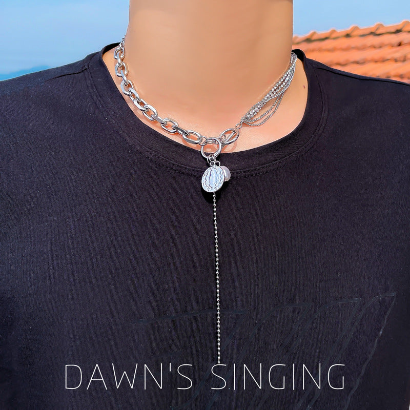 Punk Minimalist Stainless Steel Letter Geometric Necklace for Women, Distressed Finish, Irregular Chain Style, Unisex Fashion Jewelry