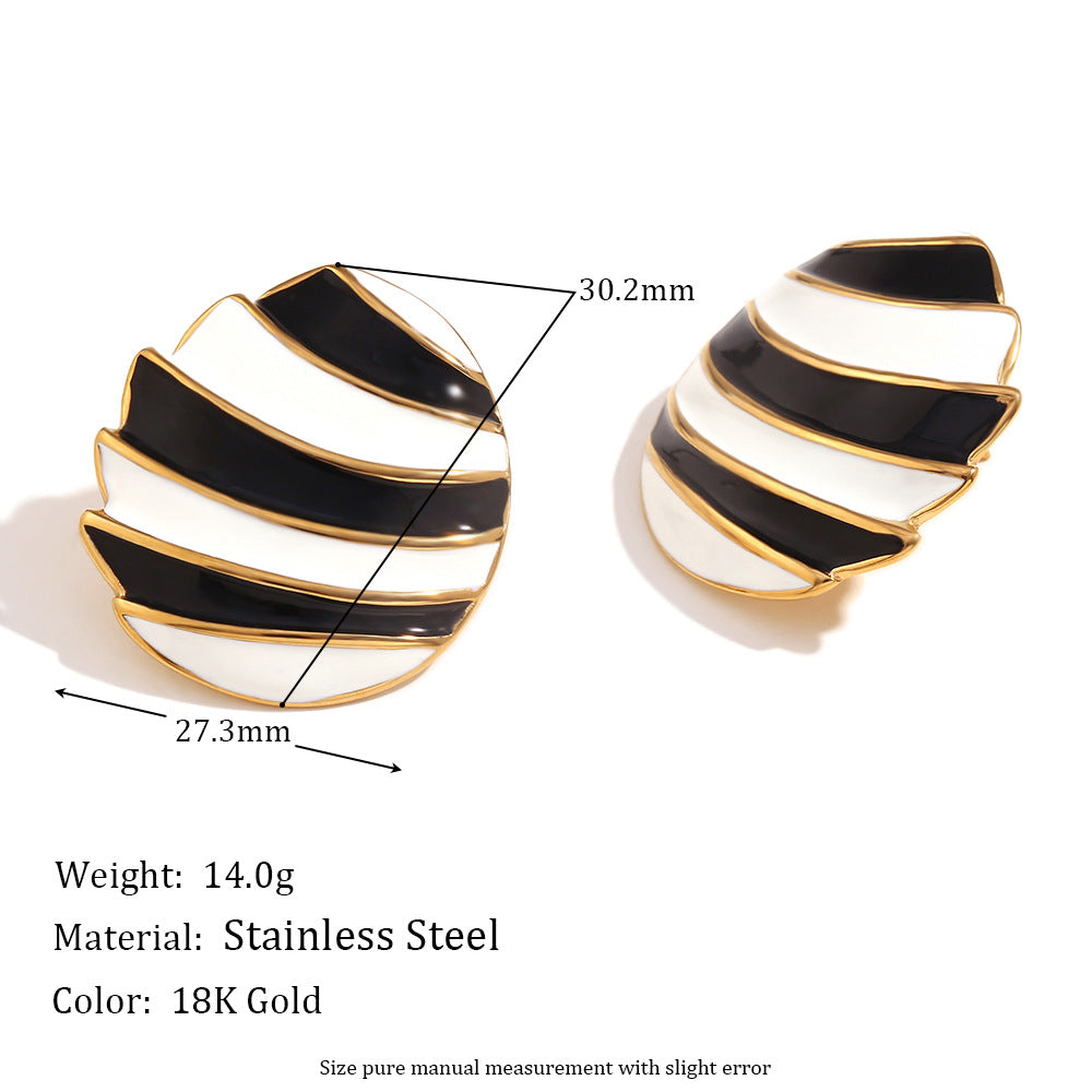Fashion Minimalist Geometric Oval Sail Enamel Plated 18K Gold Stainless Steel Stud Earrings for Women