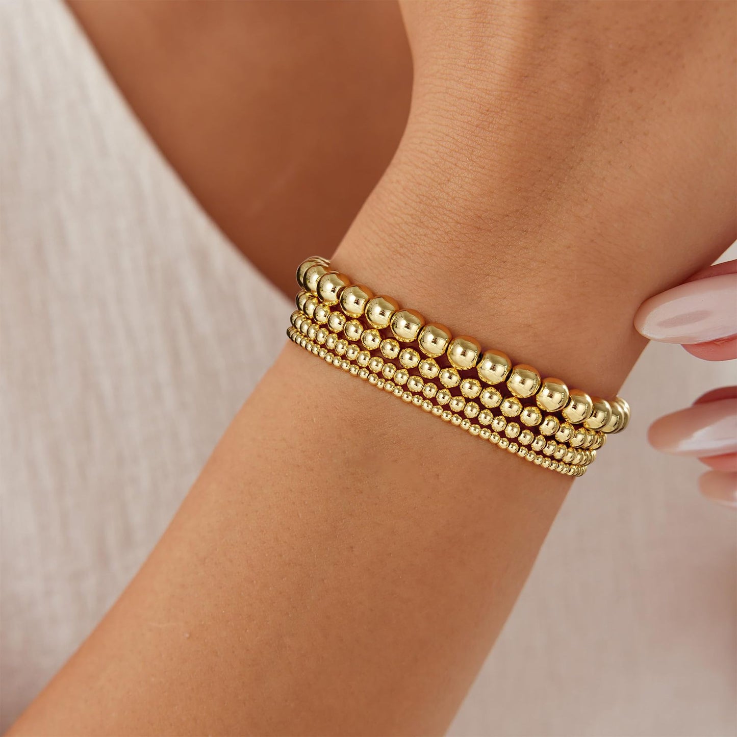 Elegant Geometric Round Hematite Gold Plated Brass Stainless Steel Bracelet Set for Women