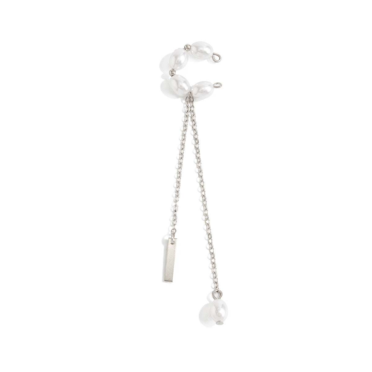 Minimalist Geometric Brass Plated Pearl Tassel C-Shaped Ear Cuff with Long Cable Chain for Women
