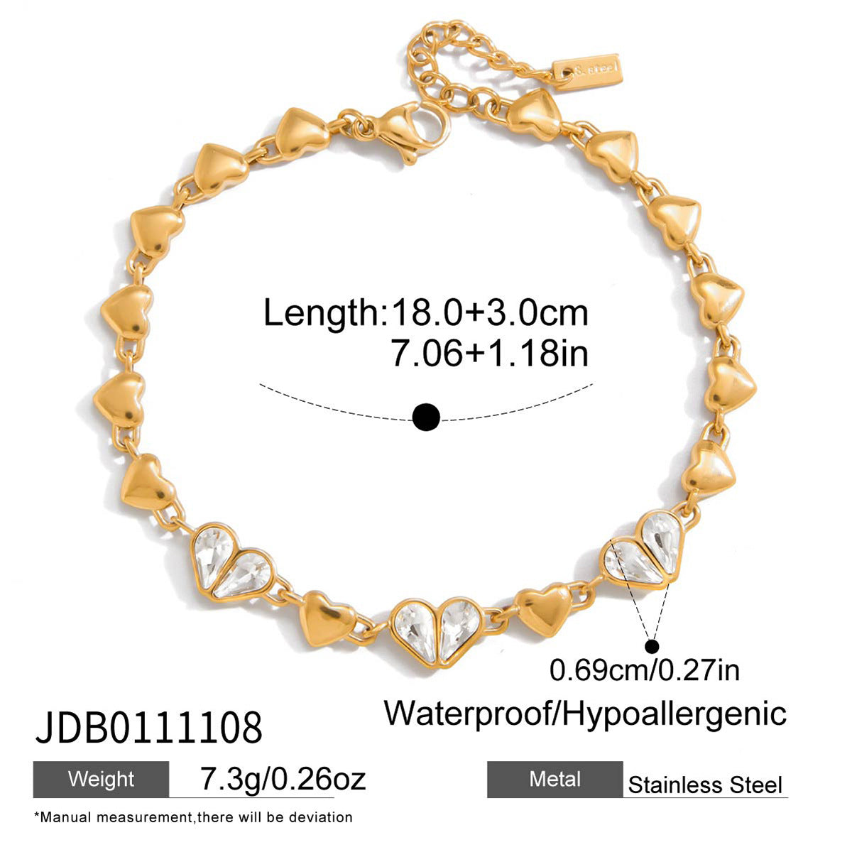 Elegant Heart Geometric Rhinestone Plated Stainless Steel Bracelet for Women