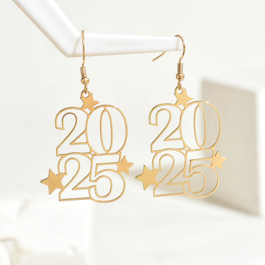 Minimalist Star-Shaped Copper Earrings with Gold Plating for Women, Geometric Letter Design Studs