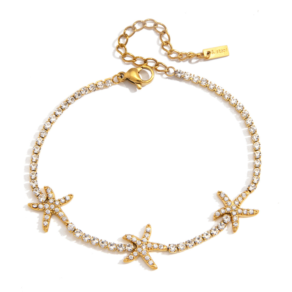Elegant Minimalist Starfish Stainless Steel Plated Cubic Zirconia Bracelet for Women