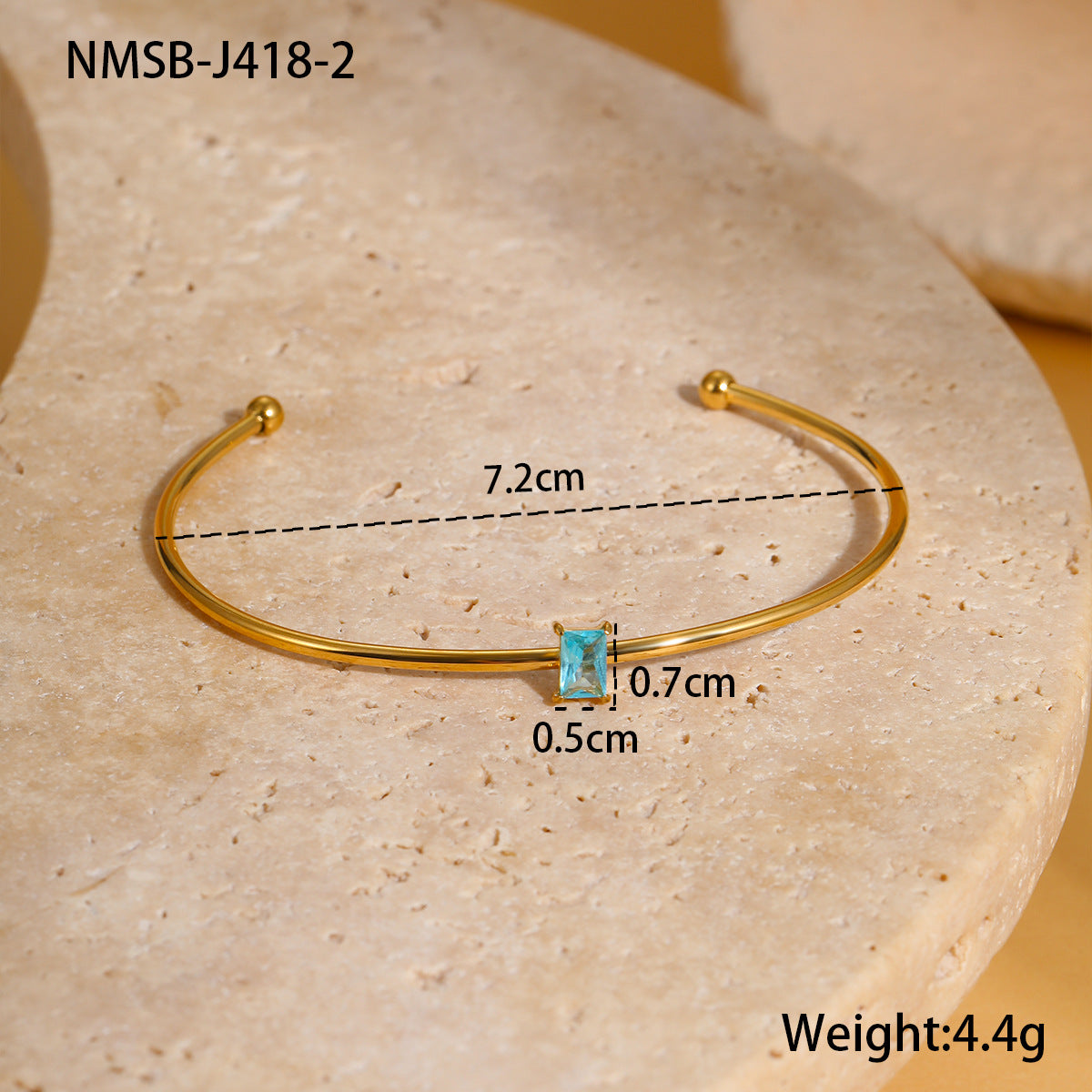 Bracciale minimalista geometrico in acciaio inossidabile con placcatura in oro e intarsio di zirconi colorati come pietra portafortuna