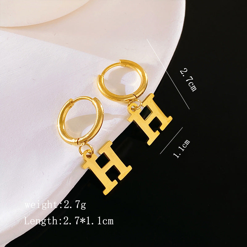 Minimalist Luxury Letter Brass Plated Earrings with Stainless Steel Posts for Women