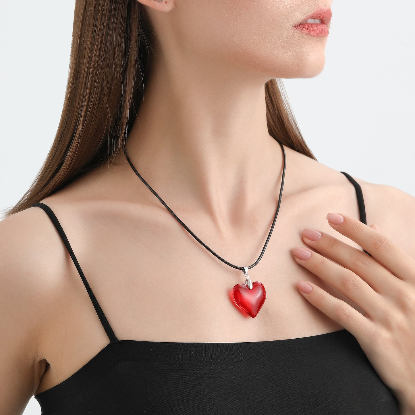 Minimalist Red Heart Pendant Necklace for Women Alloy Geometric Shape Plated Clavicle Chain
