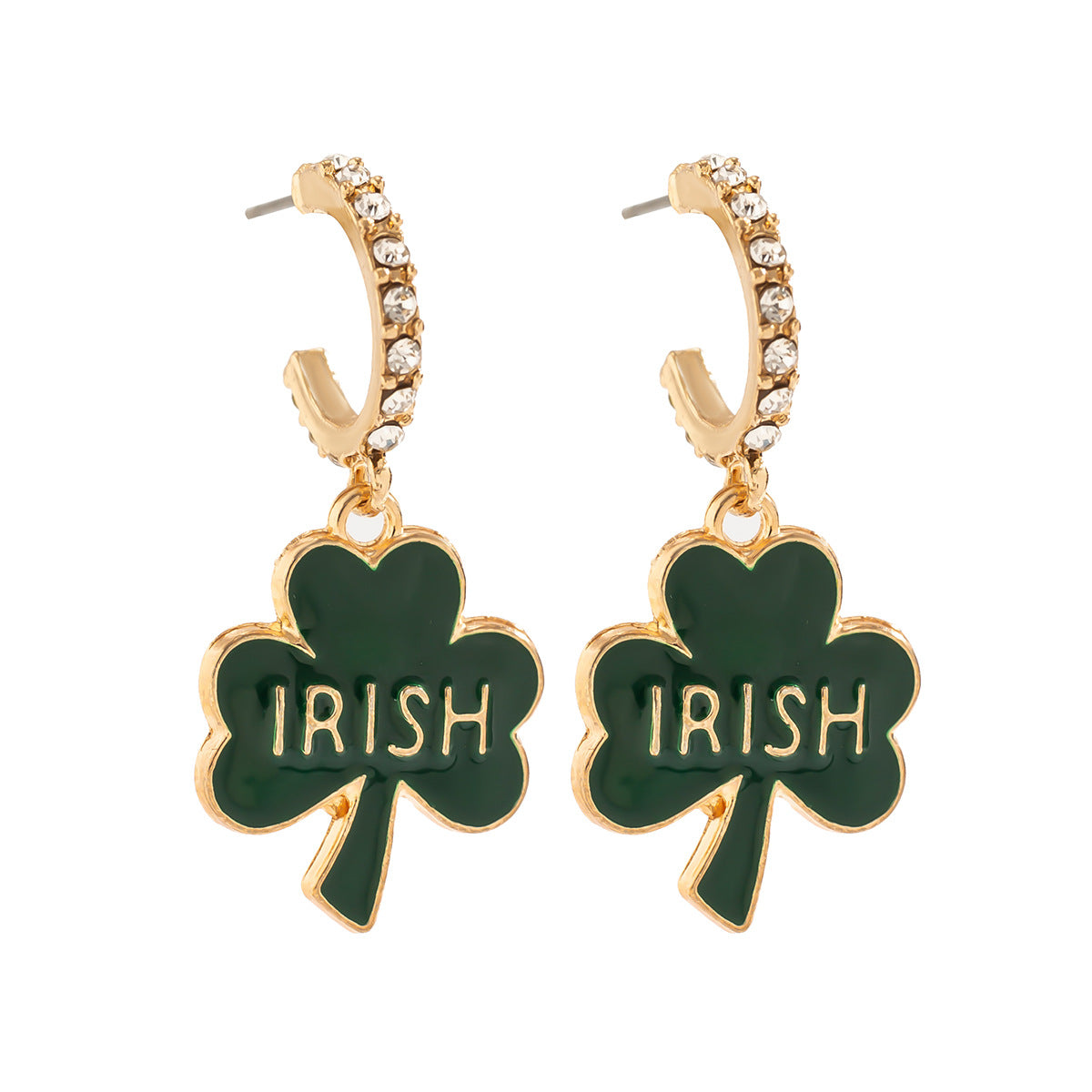 Minimalist Clover Letter Geometric Alloy Stud Earrings for Women with Micro-Pave Rhinestones