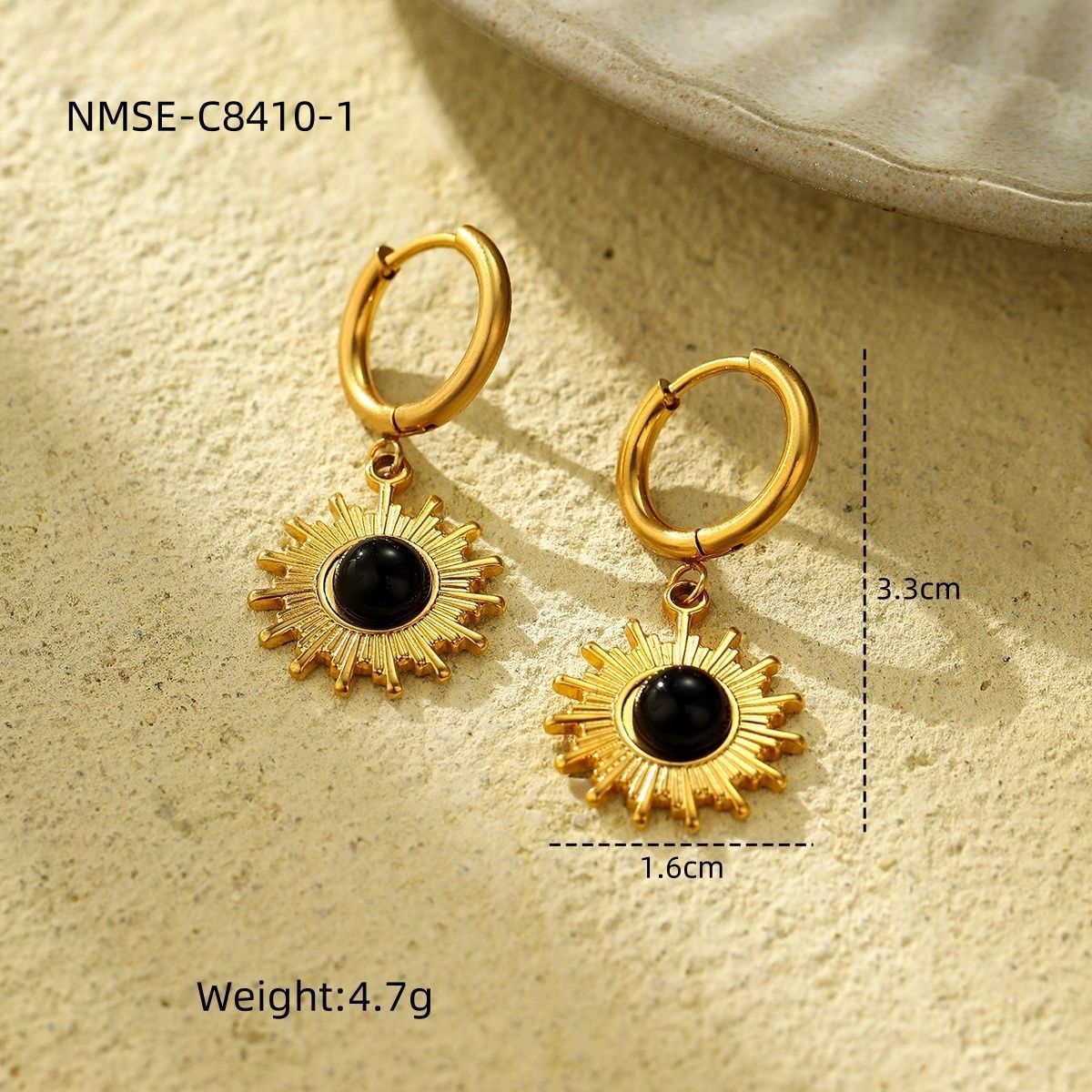 Pendientes de acero de titanio con forma de girasol vintage, incrustaciones de piedra natural y acabado chapado para mujer