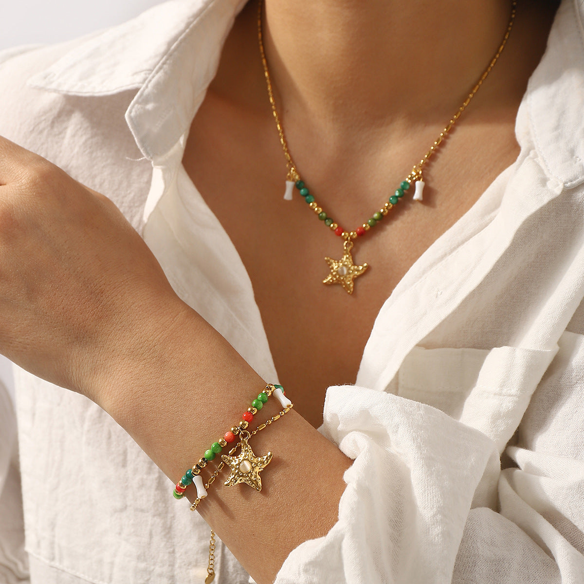 Collar con Colgante Estrella Bohemio de Acero Inoxidable con Diseño Geométrico, Acabado Galvanizado, para Mujer