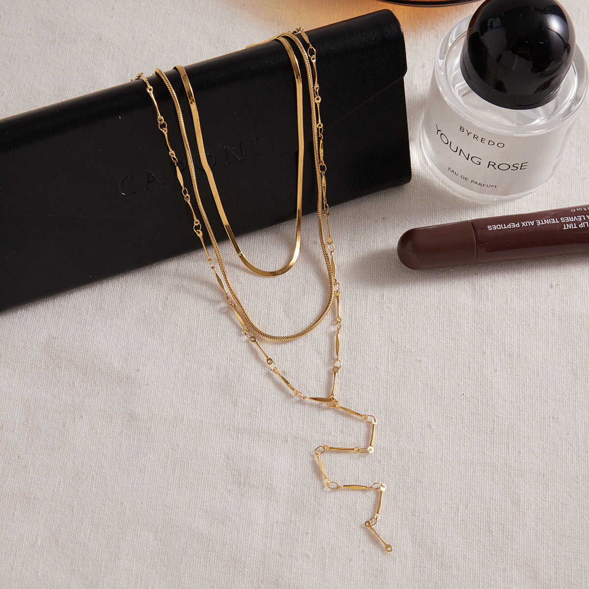 Geometric Stainless Steel PVD Plated Layered Necklace for Women
