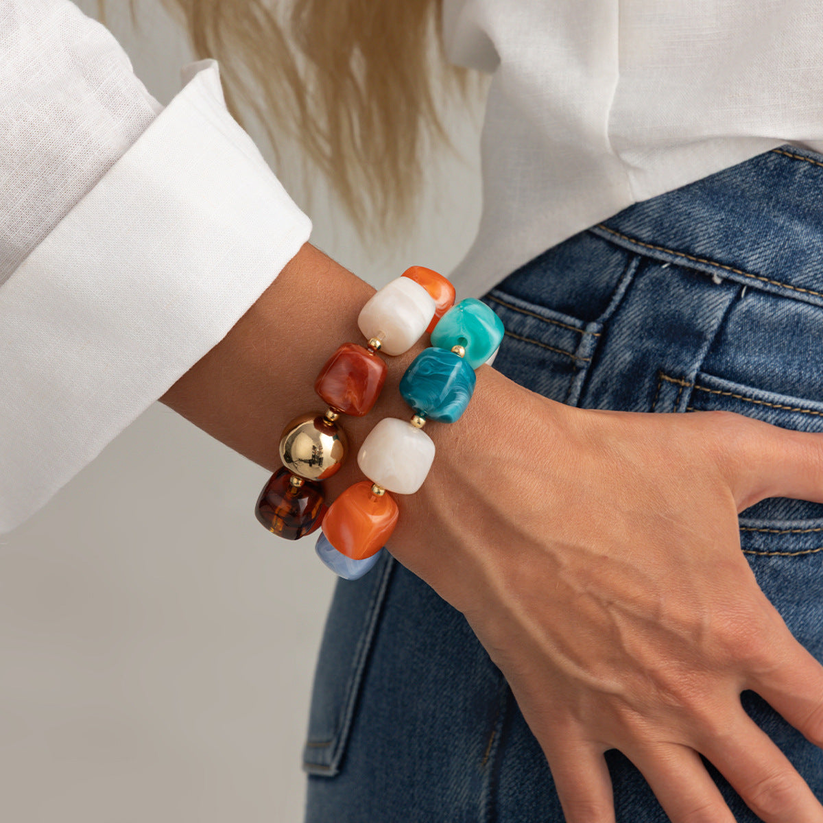 Vintage Geometric Gradient Resin Bracelet for Women