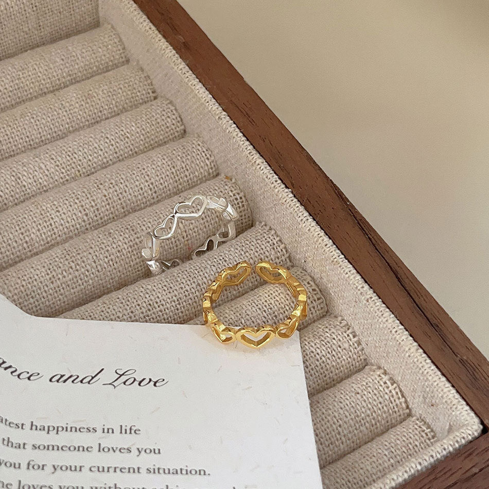 Anello Regolabile Minimalista a Cuore in Argento Sterling 925 con Finitura Lucida e Accento Quadrato Smussato